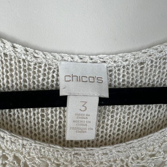 Chico's Women's‎ Cream Open Weave Short Sleeve Crochet Pullover Sweater SZ 3/XL - Picture 5 of 8